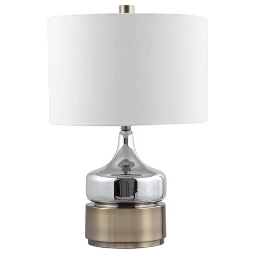 Uttermost Como Mid-Century Metal and Fabric Table Lamp in Chrome/Brass - Picture 3 of 7