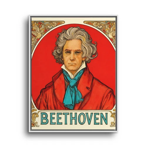 Vintage Beethoven Art Nouveau Portrait White Framed Wall Art Poster Vertical - product listing photo