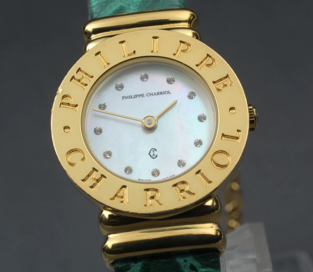 PHILIPPE CHARRIOL St.Tropez Gold Green 12 Stones 24mm Quartz