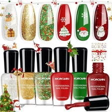 Morovan Christmas Nail Polish Set: 2025 Glitter Red A5-Christmas Candy Cane 