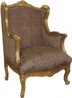 Casa Padrino Barock Lounge Thron Ohrensessel Leopard / Gold - Antik Stil