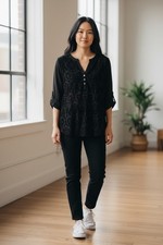 Nine West Y2K Crushed Velvet Tunic Top Womens Medium Black Whimsigoth Holiday