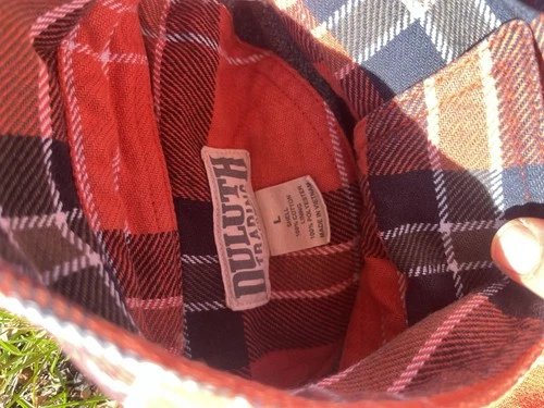 Duluth Trading Co. Men’s L Orange Plaid Flannel Lined Shacket Jacket Sherpa image 4