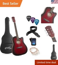 41-Inch Beginner Cutaway Acoustic Guitar Package - Complete Starter Kit in Red