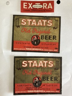 2 Staats Beer Labels Fergus Falls MN Minnesota
