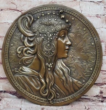 Bronze Sculpture Hand Made Persian Woman Portrait Bas Relief Statue Home Decor