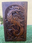 SUPERB ANTIQUE GOTHIC WOODEN OAK PANEL WITH RELIEF CARVING OF A GOTHIC BIRD