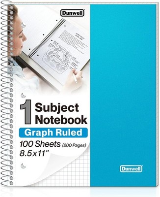 Dunwell Graph Paper Notebook 8.5 x 11 (Blue) Plastic Cover, 100 8.5x11'', Blue 