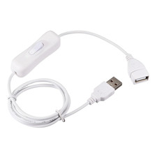 USB Cable with On/Off Switch, USB Male to Female Extension Cord 1M White, for LE