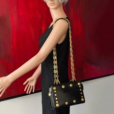 GIANNI VERSACE shoulder bag black gold-tone chain strap & Medusa medallions 1992