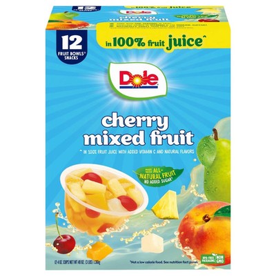 Dole Fruit Bowls Cherry Mixed Fruit in 100percent Fruit Juice,4 oz Cups,12 Pack.