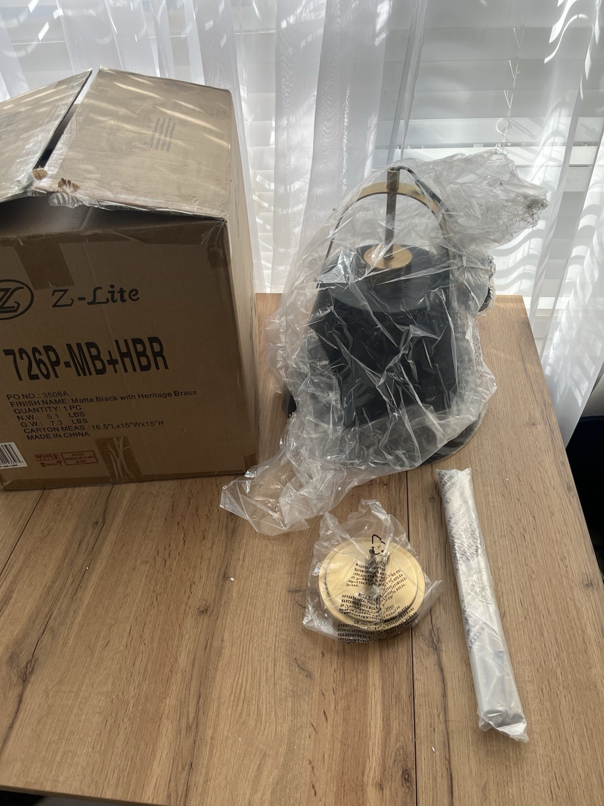 Z-Lite 726P-MB+HBR Z-Studio 13" Wide Pendant - Matte Black / Heritage Brass