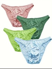 4 Pk Satin Silk Stretch Low Rise Briefs Men S M L XL 2X 3X Lime Green Pink Blue