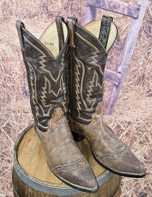 Men's Cowboy Boot Larry Mahan Brown Sanded Shoulder Shaved Stingray Cap Toe