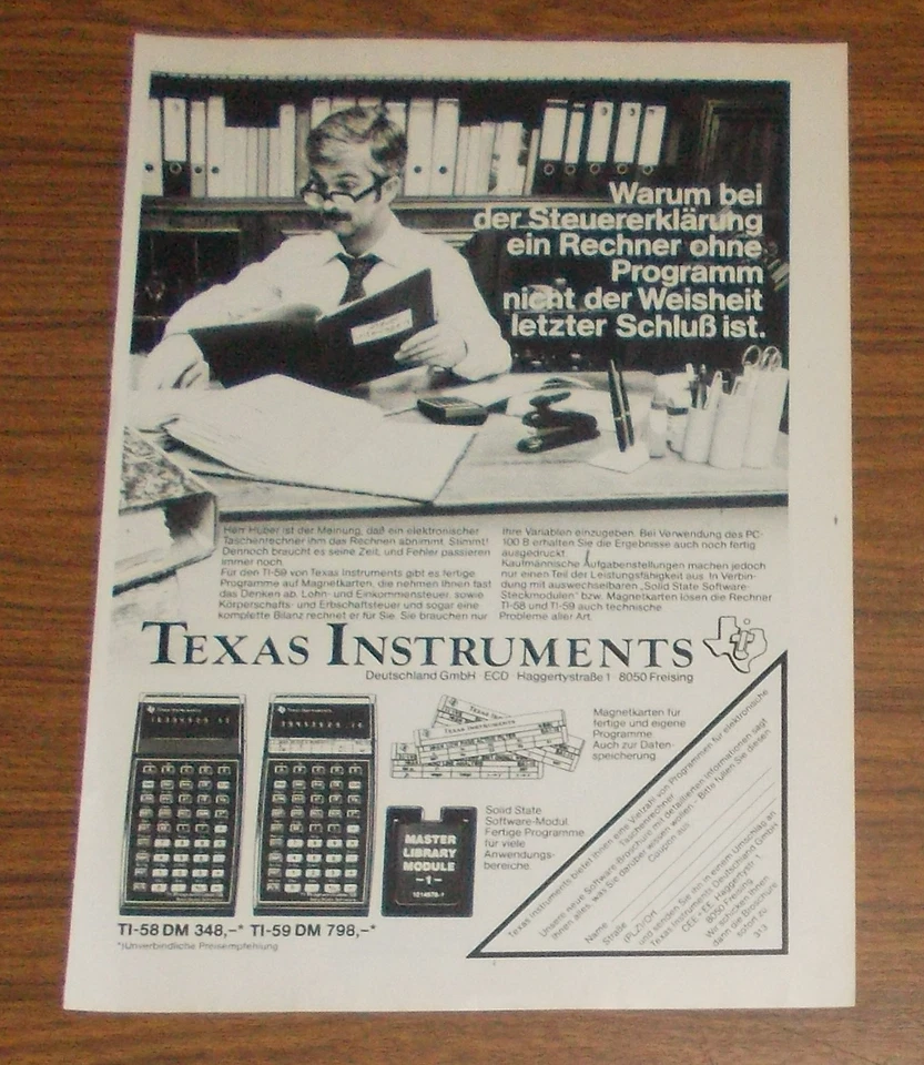 Seltene Werbung TEXAS INSTRUMENTS TI-58 TI-59 Taschenrechner #2 1978 - Bild 1 von 1