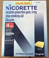 Nicorette Nicotine Gum Stop Smoking Aid 4mg, Original Flavor 170 CT EXP 06/2026 