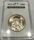 1961-D Franklin Silver Half Dollar ANACS MS64 Soapbox Holder 50C Coin (G177)