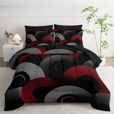 7 Piece Black and Red King Comforter Set Geometric Pattern  Geometric Bedding ...