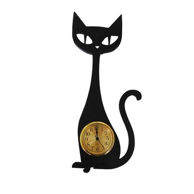 Mid-Century Modern Black Cat Clock   Retro Atomic Cat Wall Decor