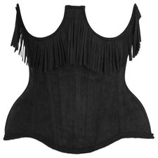 Daisy Corset Top Drawer Steel Bone Black Suede Underwire Underbust Fringe XS-6X