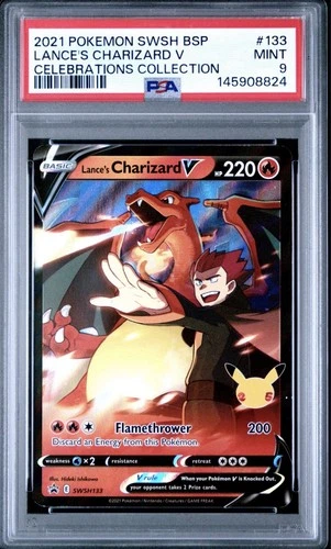 LANCE’S CHARIZARD V 2021 POKEMON CELEBRATIONS COLLECTION SWSH 133 PROMO PSA 9