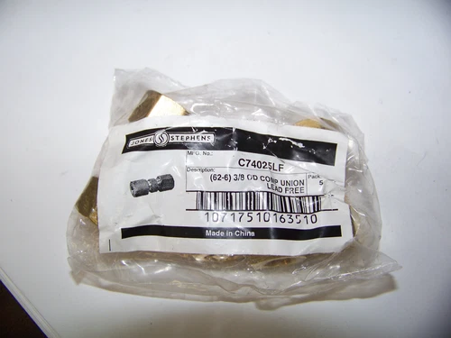 Jones Stephens (62-6) 3/8" O.D. Brass Compression Union Lead Free 5 ea C74025LF - Picture 1 of 2
