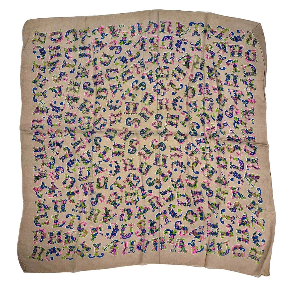 Bufanda Sinfónica Años 50 DE COLECCIÓN LETRAS ABC Bufanda Beige + Rosa Azul Verde 30x33 Foto 2 de 4
