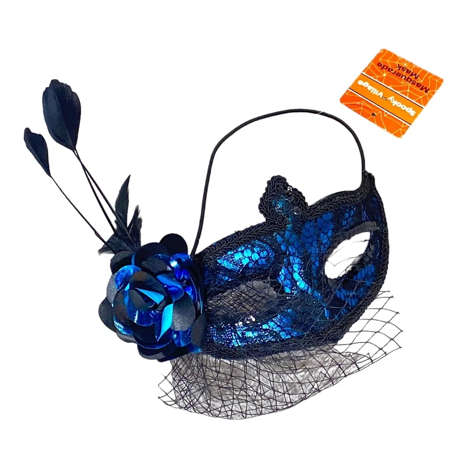 Vintage Mask Womens Teens Girls Venetian Feather Fishnet Masquerade Mardi Gras - Image 3 of 4