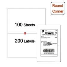 200 Half Sheet Shipping Labels 8.5x5.5 Round Corner Self Adhesive 100 Sheet USA