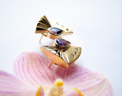 Tansanit Ohrringe Clip 750 Gold Tropfen blau Brillant Unikatmeister Handarbeit - Bild 5 von 8