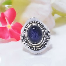 Blue Sunstone Gemstone 925 Sterling Silver Ring Oxidize Jewelry Gift For Friends