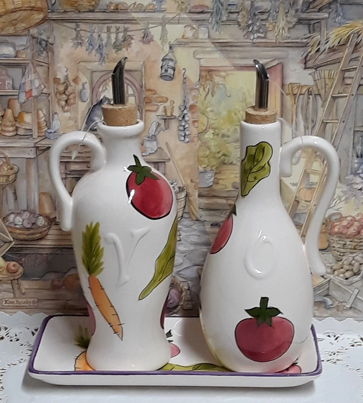 Ceramic Oil and Vinegar Cruet and Tray Kitchen Prep 101 by Tabletops Unlimited