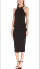 Michael Stars Halter Midi Dress Ruched Black Cotton Lycra Size S