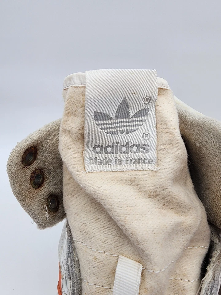 Adidas Hi Tops Vintage Extremadamente Raro Años 80 Naranja/Blanco Hecho en Francia Talla 9.5 Foto 2 de 4