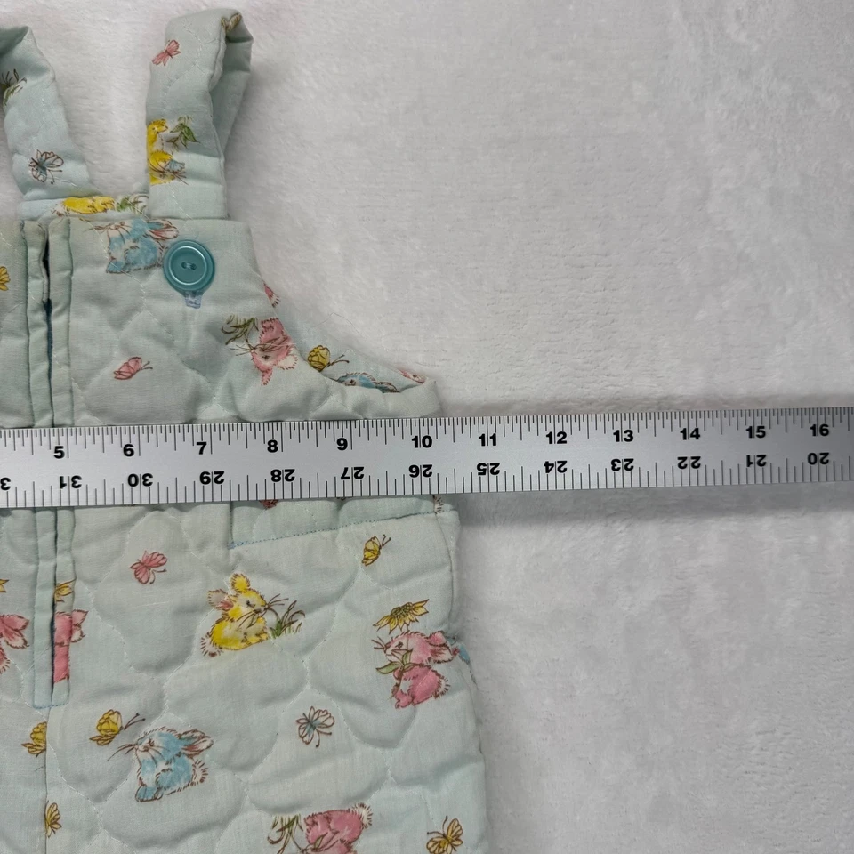 Vintage Quilted Overalls Bunny Print Zip Up Sleeveless Jumpsuit Romper Kids READ - Image 2 of 4