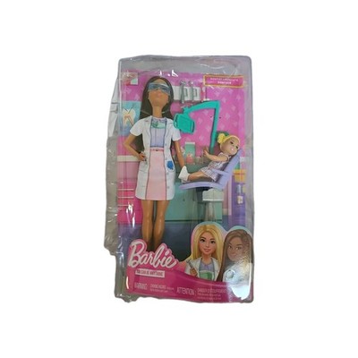Barbie Dentist Doll Brunette with Lab Coat And Small child. New With Pkg Damage.