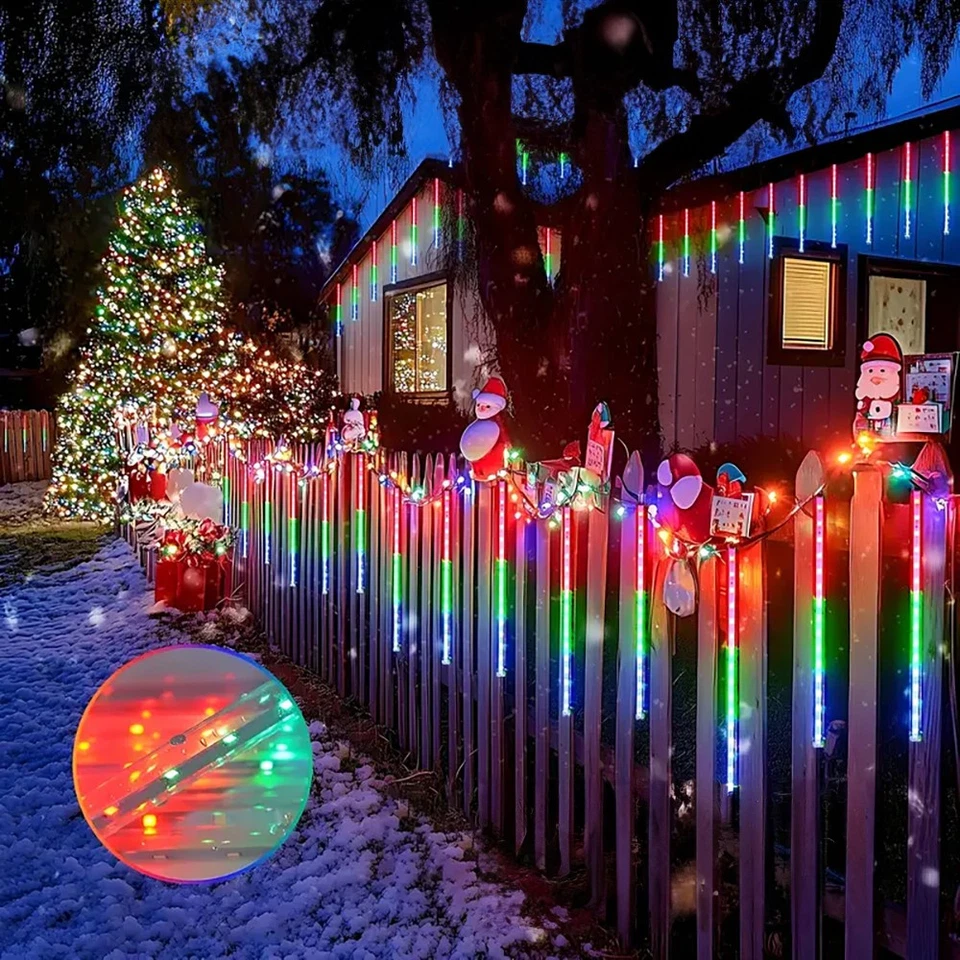 LED Meteor Shower Rain Lights Icicle Snowfall Lights Christmas Outdoor Tree Deco - Image 4 of 4