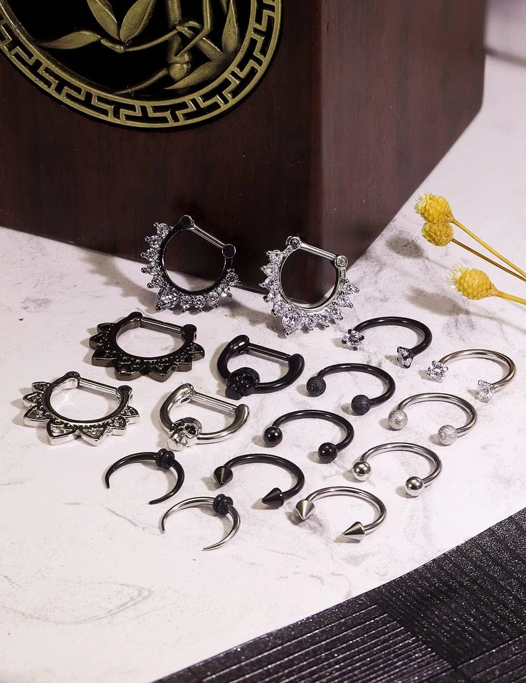 Anillos clicker tabique 16G acero quirúrgico nariz aro anillos retenedor cuerpo piercing J Foto 3 de 4