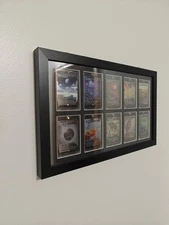 Trading Card Display Case 10 Sport Pokemon Wood Frame + 35PT Magnetic Holders