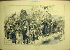 Alter antiker Druck 1872 Internationales Bootsrennen Skizze Zuschauer Polizei 19.