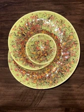 NEW Sunshine Studios Ceramic Chip And Dip Plate Hand Made Multi Color NWT