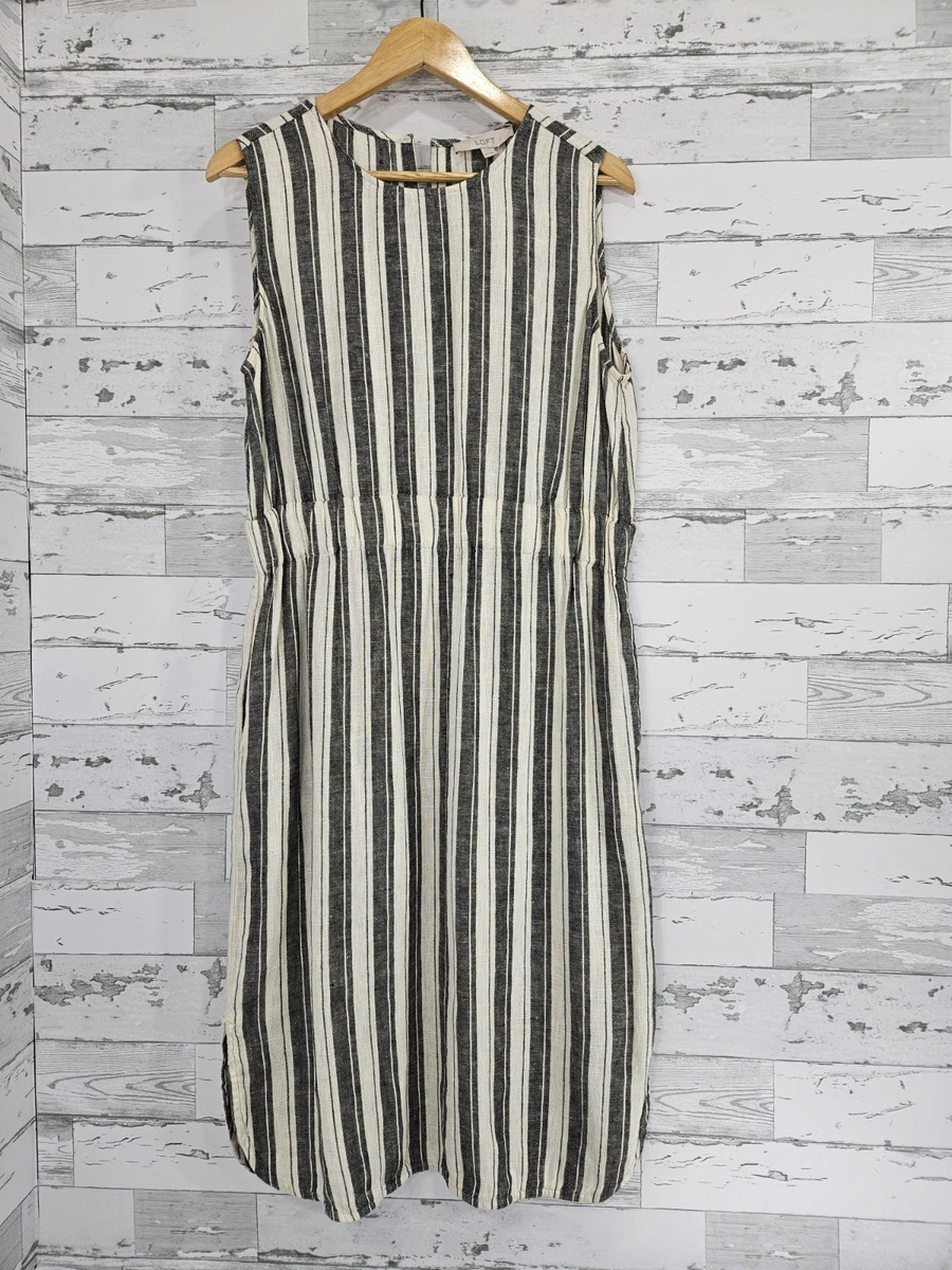 Robe Ann Taylor Loft Lin Rayée Noir Blanc Sans Manches Taille S 6