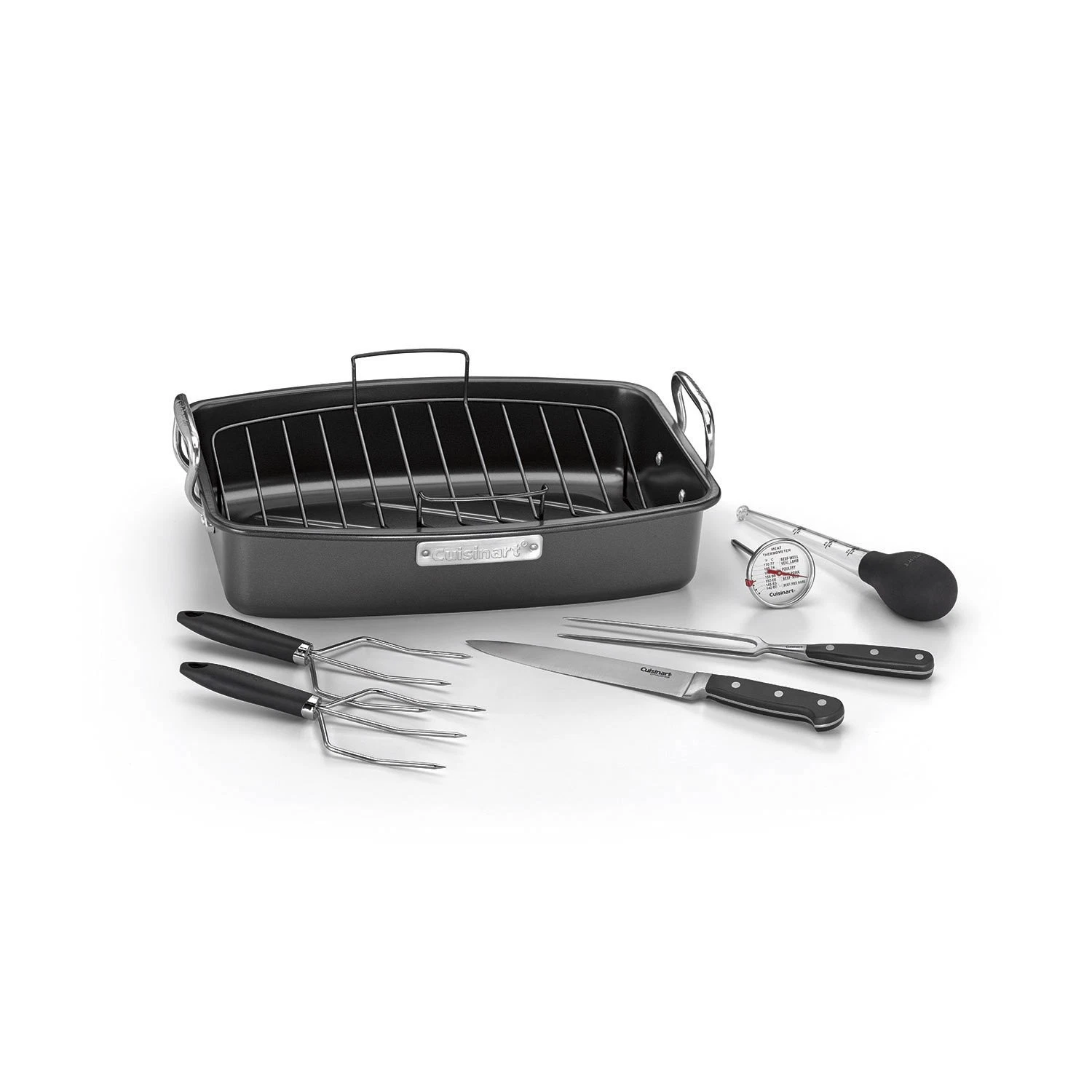 Cuisinart ASR-1713PS Aluminum Nonstick Roaster with Carving Tools 17 x 13" Black