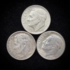 90% Silver - 1964 Roosevelt Dime - 3 Dimes - Circulated Condition - 15-10