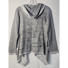 Inoah Punk BEACH Terry Open Hoodie Small Gray Graphic Kitchen Pockets EUC