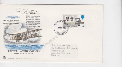 GB FDC FIRST DAY COVER STUART 1969 BRITISH ACHIEVEMENTS ANNIVERSERIES ALCOCK