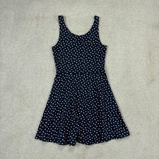 H&M Divided Womens 8 Blue White Polka Dot Fit & Flare Dress Skater A-line