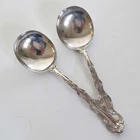 Gorham Sterling Silver STRASBOURG 1897 2 ROUND CREAM SOUP SPOONS Mono