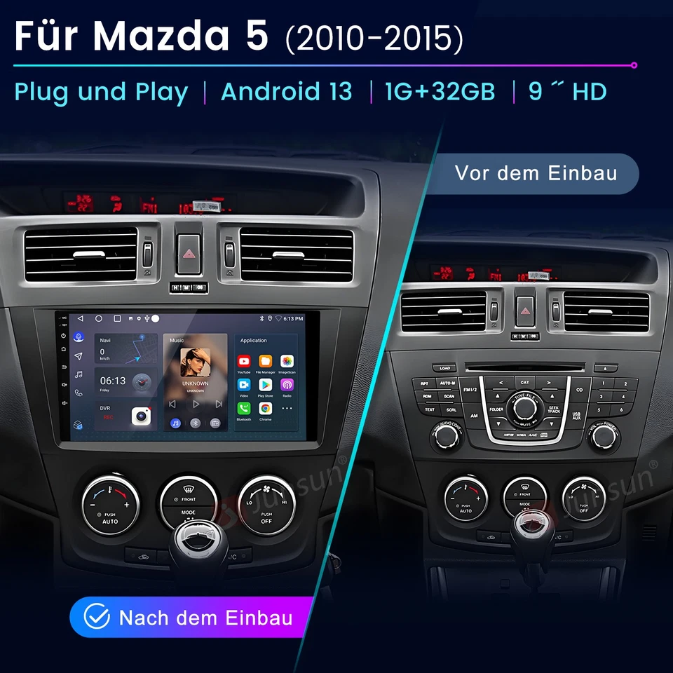 Autoradio DAB+ Für Mazda 5 2010-2015 Android 13 GPS NAVI WIFI FM RDS BT 9" SWC - Bild 2 von 4