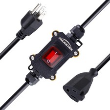 5ft Heavy Duty Waterproof Extension Cord With On/Off Switch 16AWG Cable Red